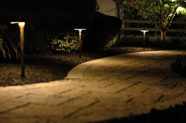 lights along a path at night